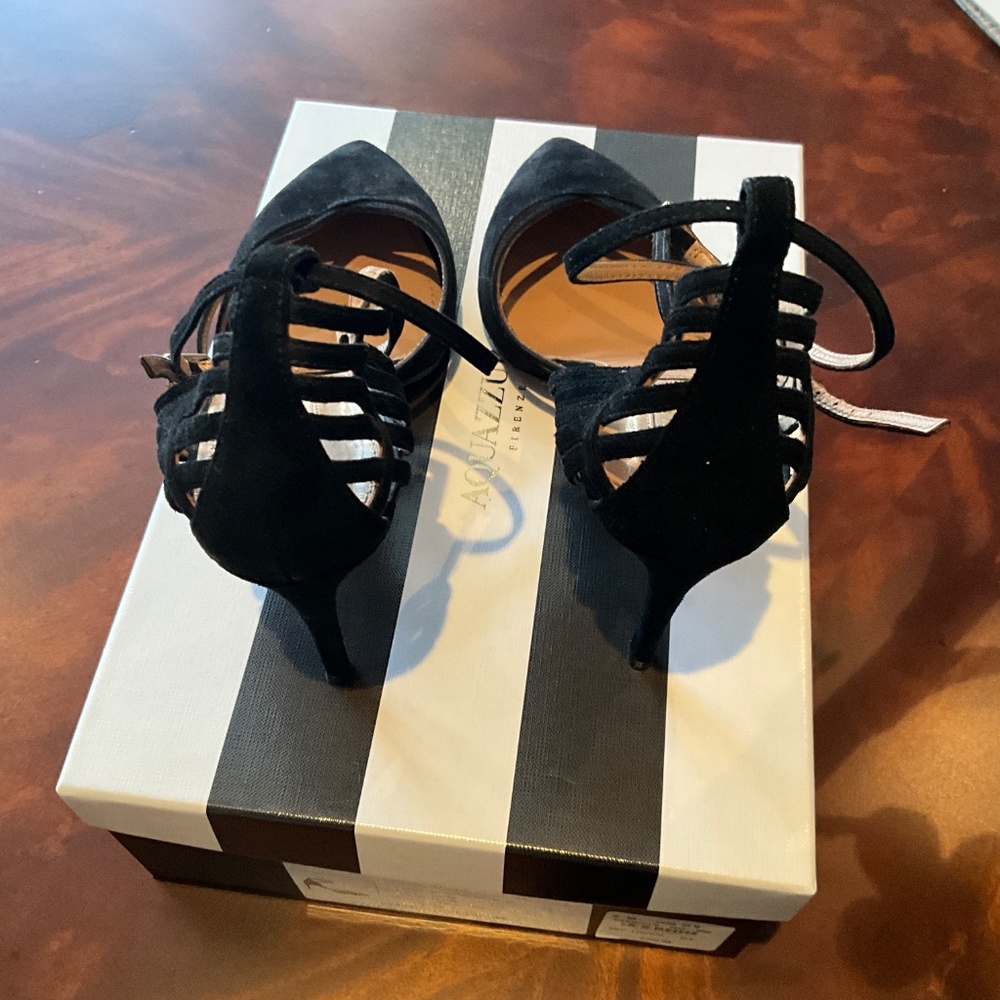Aquazurra Black Suede Strappy Heel, Size 39 - Picture 3 of 9